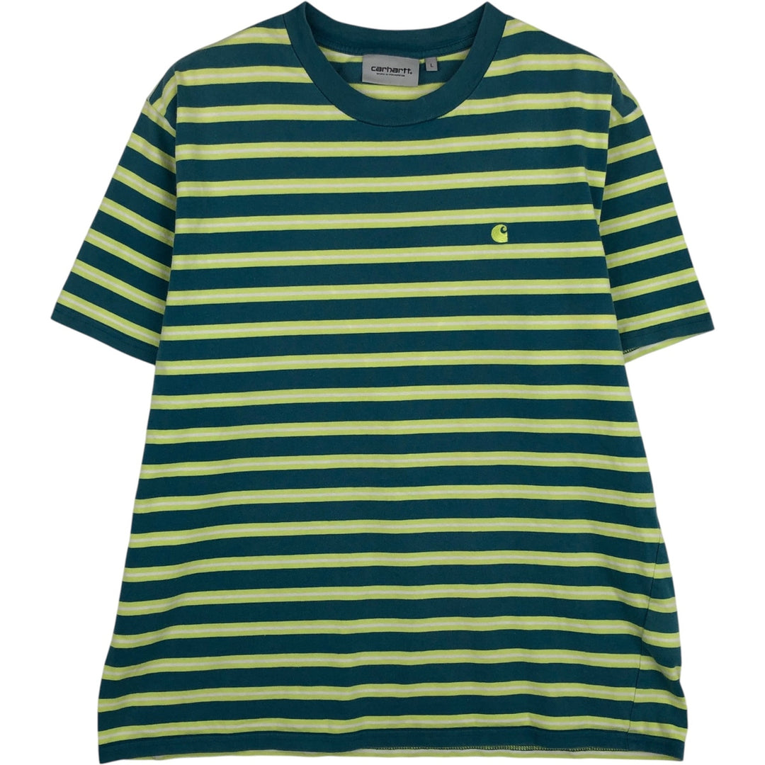 Carhartt WORK IN PROGRESS Short-Sleeve Striped T-Shirt, Women's Size L (approx.) cotton green type Vintage Second Hand