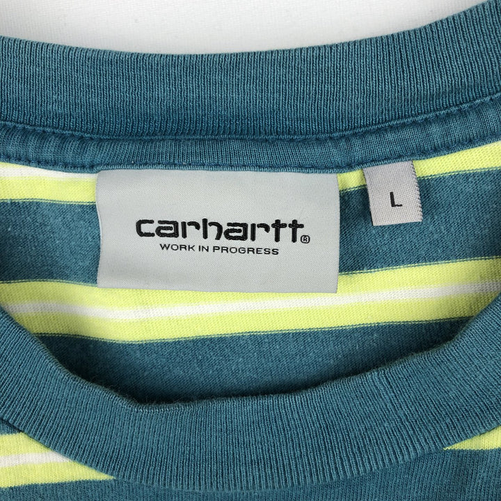 Carhartt WORK IN PROGRESS Short-Sleeve Striped T-Shirt, Women's Size L (approx.) cotton green type Vintage Second Hand