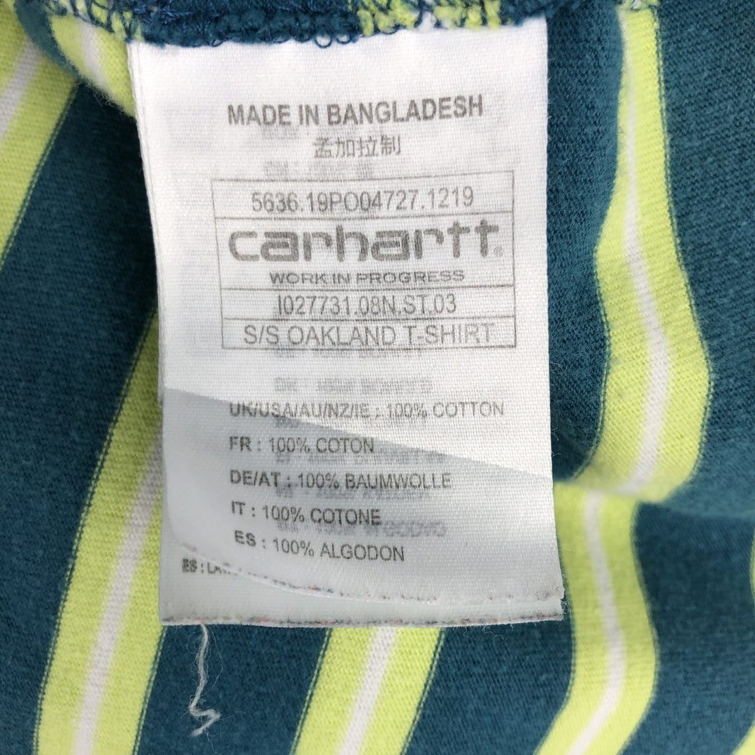Carhartt WORK IN PROGRESS Short-Sleeve Striped T-Shirt, Women's Size L (approx.) cotton green type Vintage Second Hand