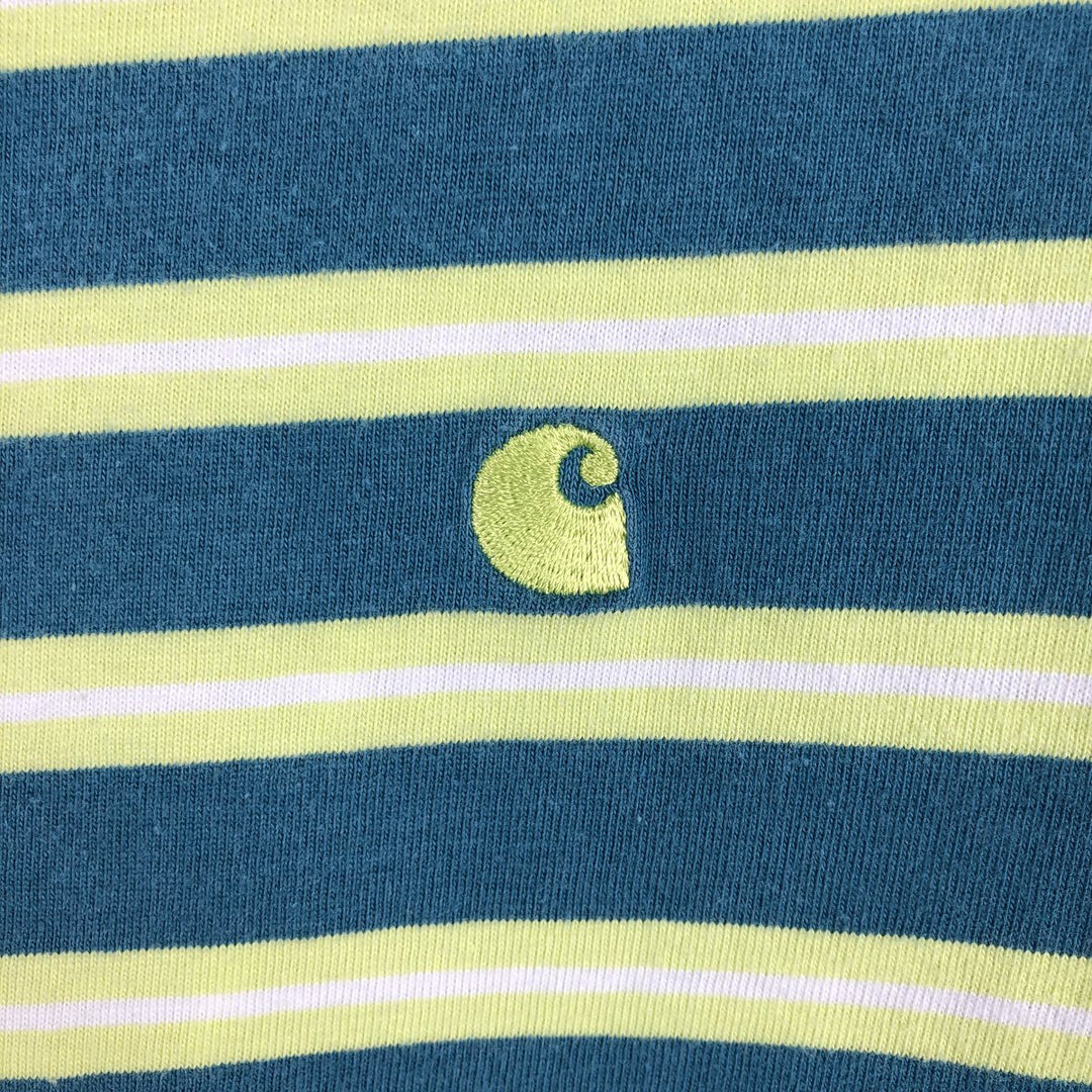 Carhartt WORK IN PROGRESS Short-Sleeve Striped T-Shirt, Women's Size L (approx.) cotton green type Vintage Second Hand