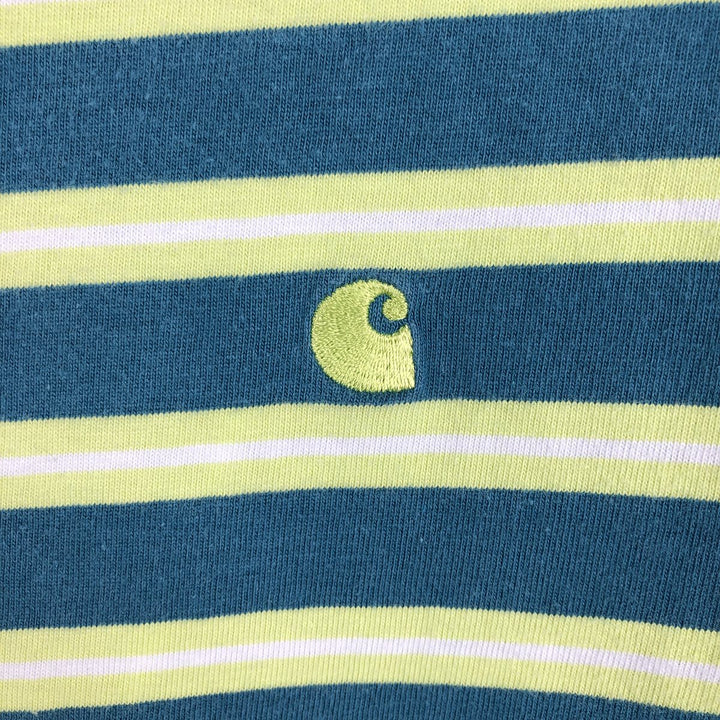 Carhartt WORK IN PROGRESS Short-Sleeve Striped T-Shirt, Women's Size L (approx.) cotton green type Vintage Second Hand