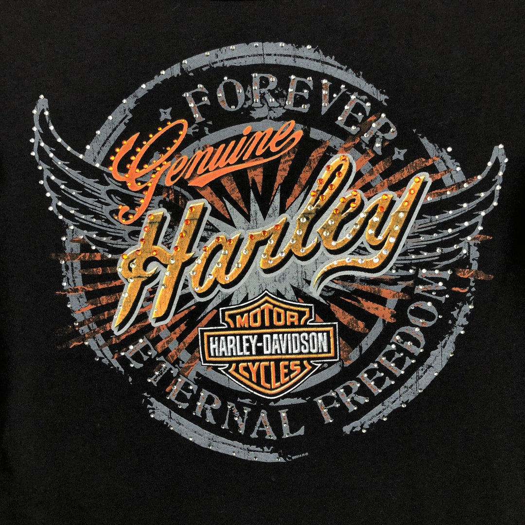 Harley-Davidson Rhinestone Long-Sleeve T-Shirt, Made in USA, Women's Size M (approx.) cotton black type Vintage Second Hand