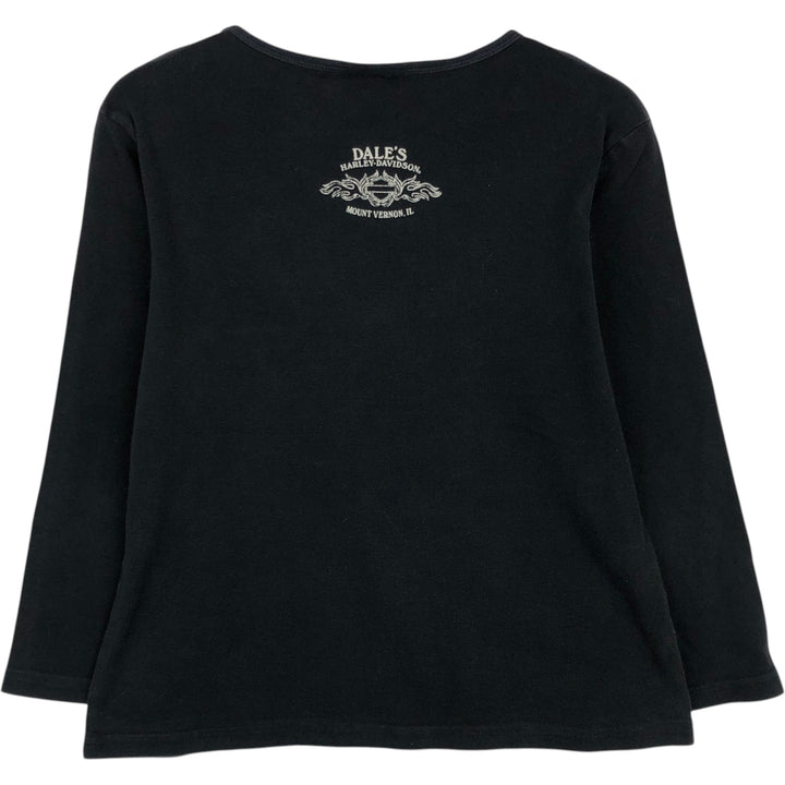 Harley-Davidson Eagle Pattern T-Shirt with Rhinestones, 3/4 Sleeve, Women's Size M (approx.) unclear black type Vintage Second Hand