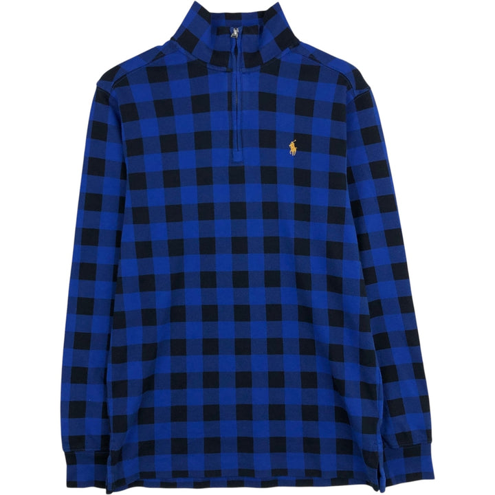 Ralph Lauren POLO RALPH LAUREN Check Pattern Half-Zip Long T-Shirt (Women's Size M) cotton blue type Vintage Second Hand