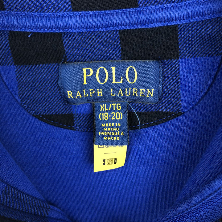 Ralph Lauren POLO RALPH LAUREN Check Pattern Half-Zip Long T-Shirt (Women's Size M) cotton blue type Vintage Second Hand