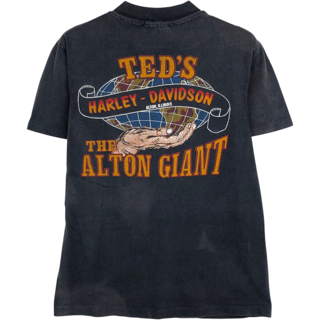 80'S Hanes Blue Tag Eagle Pattern Harley-Davidson Motorcycle T-Shirt, Men's Size S (Equivalent), Vintage cotton Charcoal Vintage Second Hand