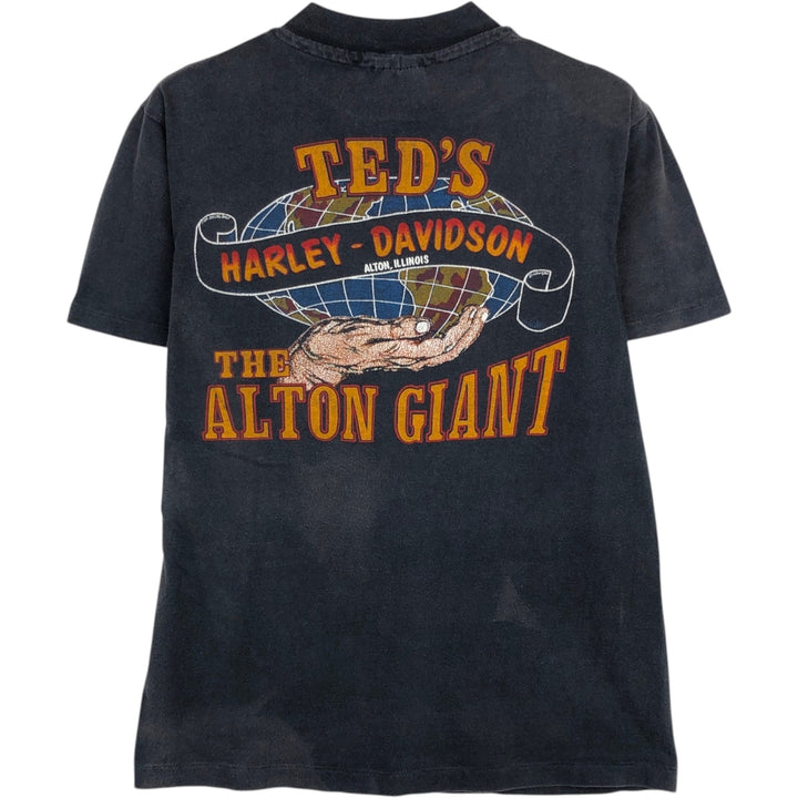 80'S Hanes Blue Tag Eagle Pattern Harley-Davidson Motorcycle T-Shirt, Men's Size S (Equivalent), Vintage cotton Charcoal Vintage Second Hand