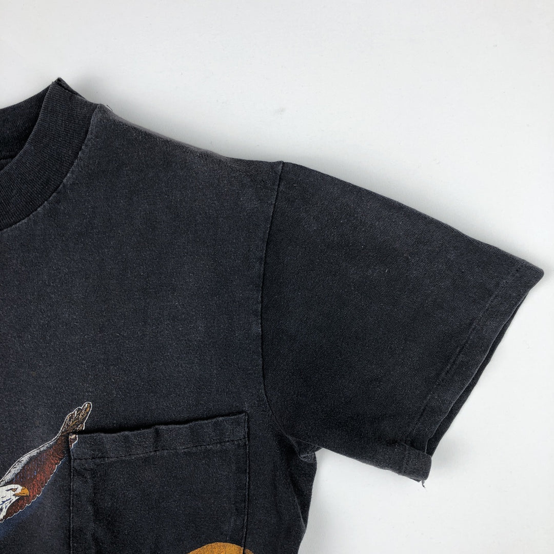 80'S Hanes Blue Tag Eagle Pattern Harley-Davidson Motorcycle T-Shirt, Men's Size S (Equivalent), Vintage cotton Charcoal Vintage Second Hand