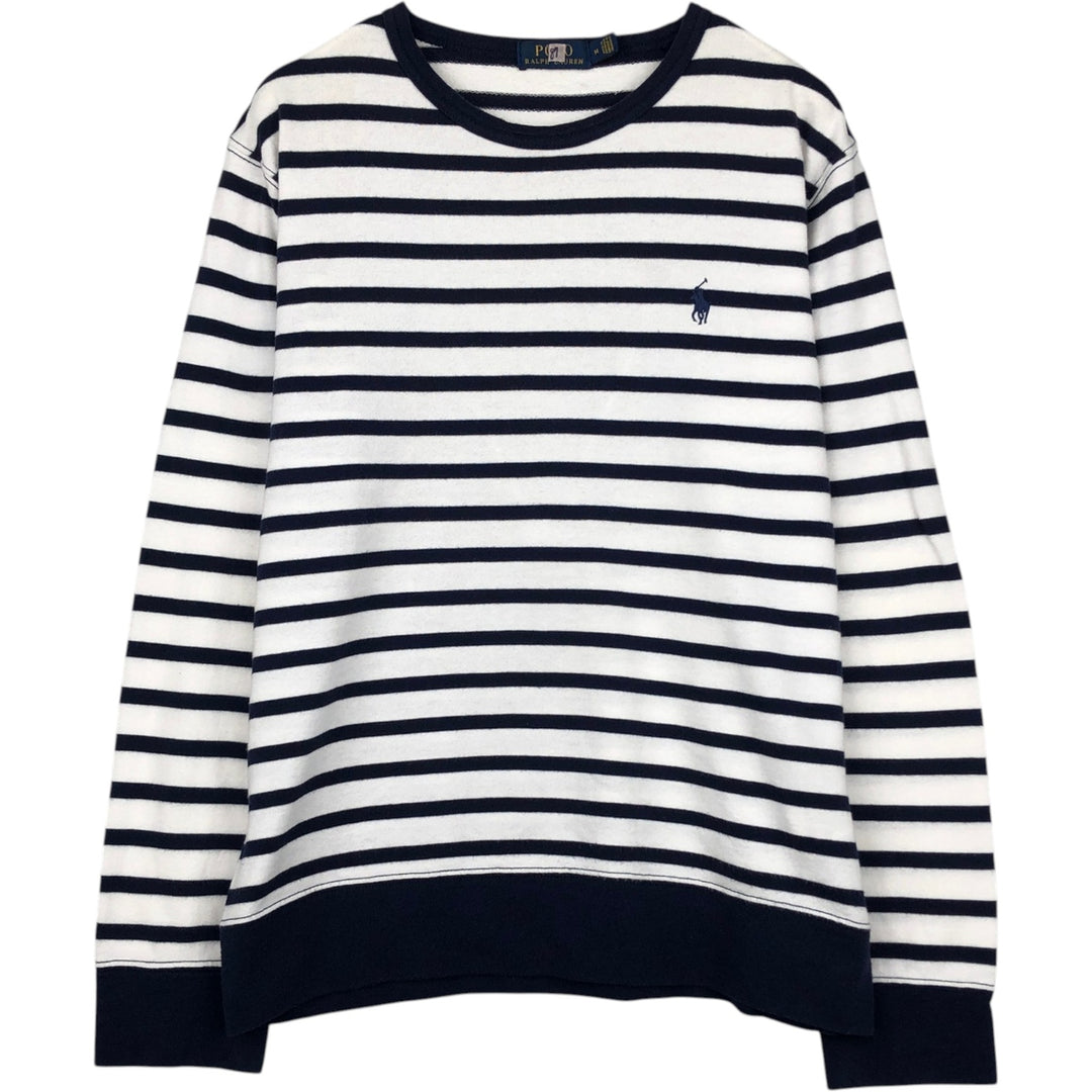 Ralph Lauren POLO RALPH LAUREN Striped Pattern Sweatshirt with One-Point Logo (Men's Size M) cotton navy blue type Vintage Second Hand