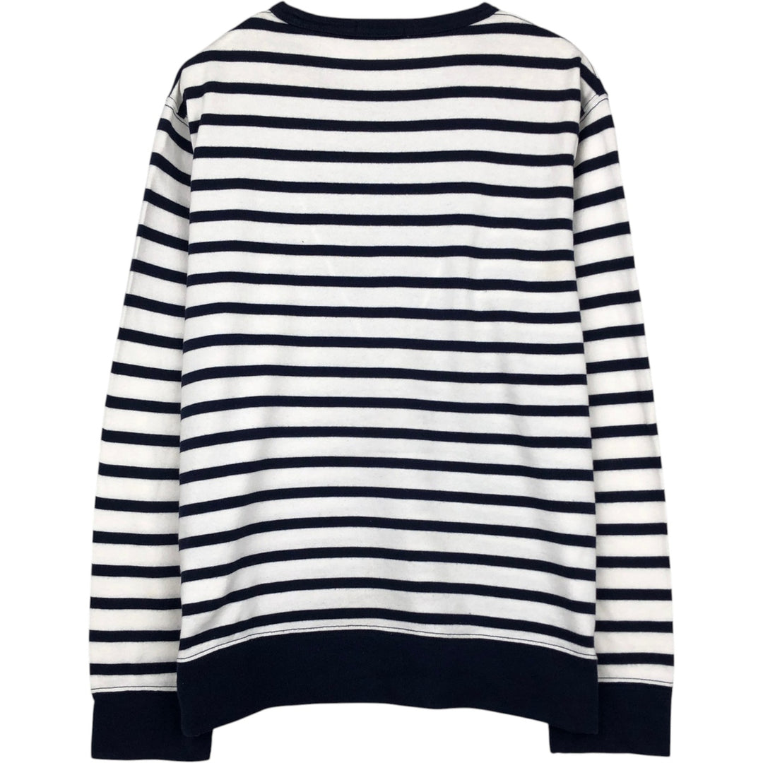 Ralph Lauren POLO RALPH LAUREN Striped Pattern Sweatshirt with One-Point Logo (Men's Size M) cotton navy blue type Vintage Second Hand