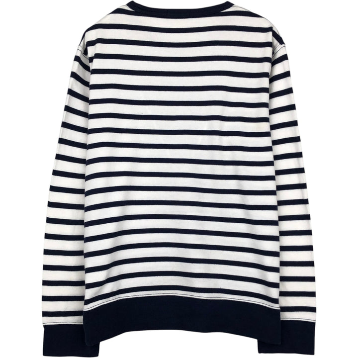 Ralph Lauren POLO RALPH LAUREN Striped Pattern Sweatshirt with One-Point Logo (Men's Size M) cotton navy blue type Vintage Second Hand
