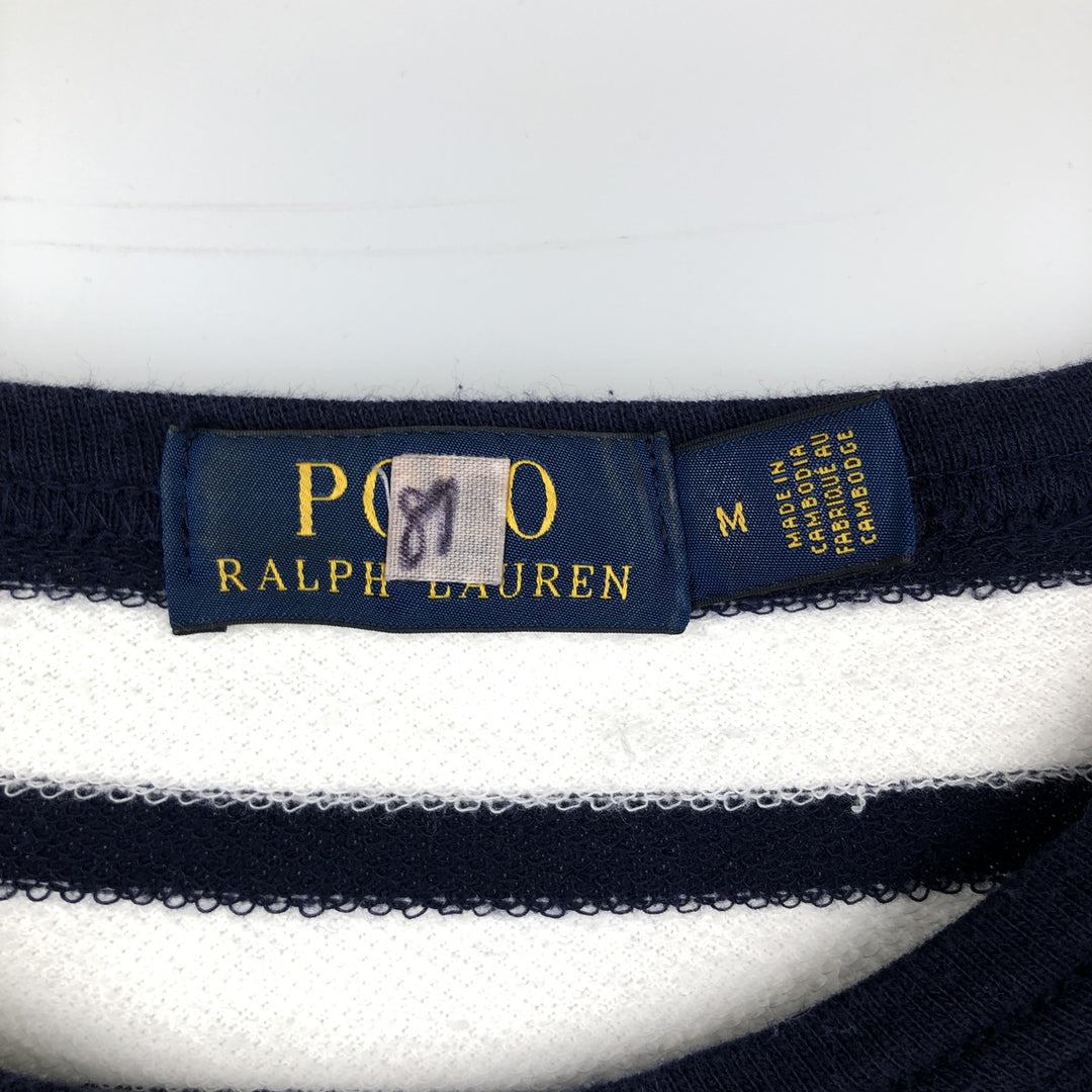 Ralph Lauren POLO RALPH LAUREN Striped Pattern Sweatshirt with One-Point Logo (Men's Size M) cotton navy blue type Vintage Second Hand