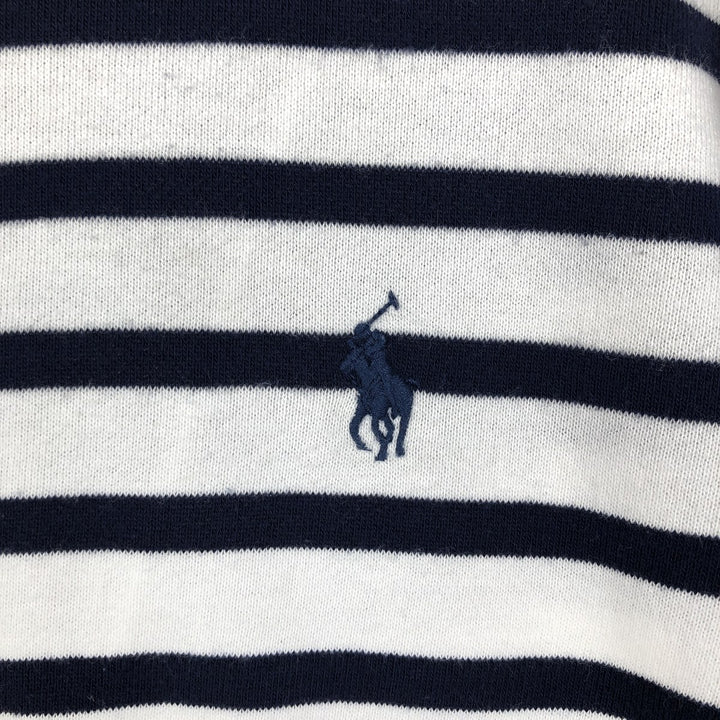Ralph Lauren POLO RALPH LAUREN Striped Pattern Sweatshirt with One-Point Logo (Men's Size M) cotton navy blue type Vintage Second Hand