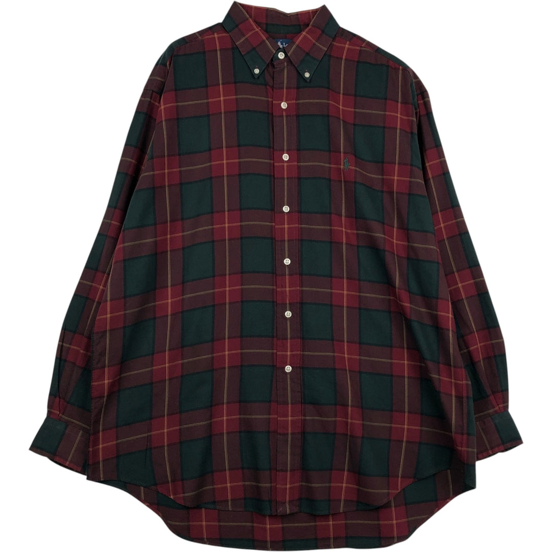 Ralph Lauren BLAKE long sleeve button down check shirt, men's size L cotton red type Vintage Second Hand