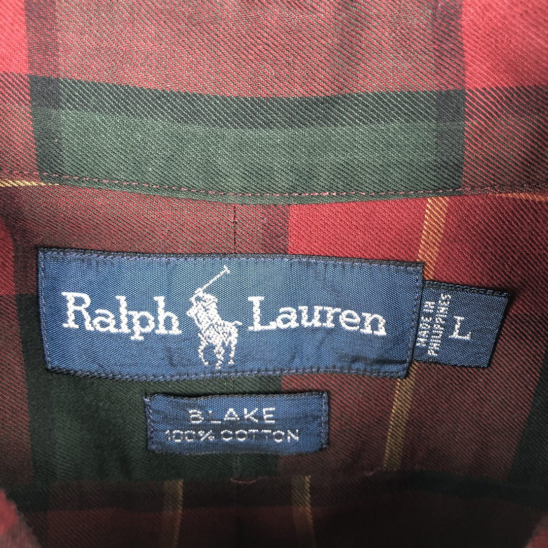 Ralph Lauren BLAKE long sleeve button down check shirt, men's size L cotton red type Vintage Second Hand