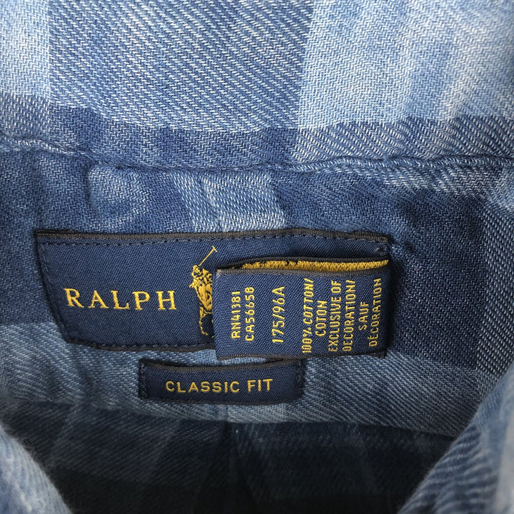 Ralph Lauren CLASSIC FIT Buffalo Check Long-Sleeve Button-Down Check Shirt, Men's Size M (approx.) cotton blue type Vintage Second Hand