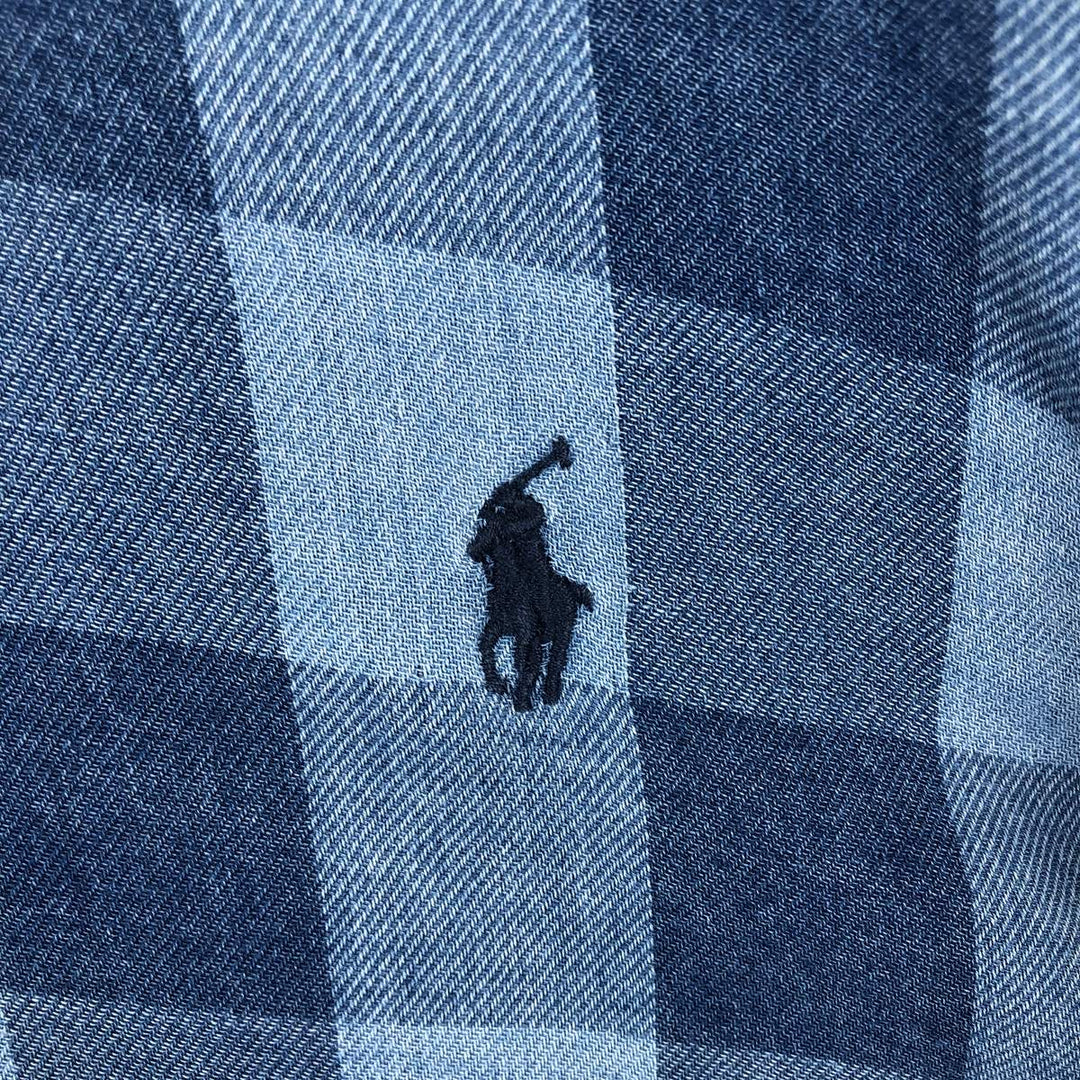 Ralph Lauren CLASSIC FIT Buffalo Check Long-Sleeve Button-Down Check Shirt, Men's Size M (approx.) cotton blue type Vintage Second Hand