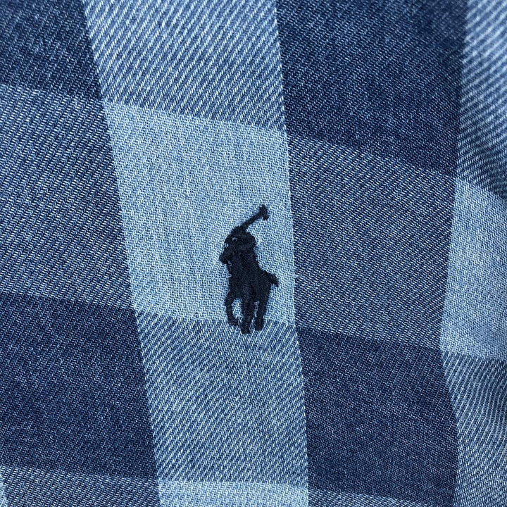 Ralph Lauren CLASSIC FIT Buffalo Check Long-Sleeve Button-Down Check Shirt, Men's Size M (approx.) cotton blue type Vintage Second Hand