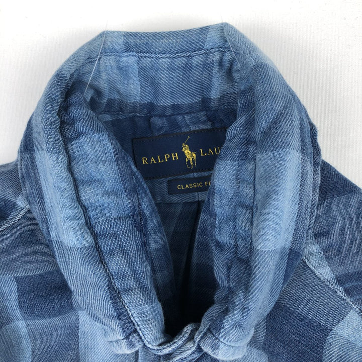 Ralph Lauren CLASSIC FIT Buffalo Check Long-Sleeve Button-Down Check Shirt, Men's Size M (approx.) cotton blue type Vintage Second Hand