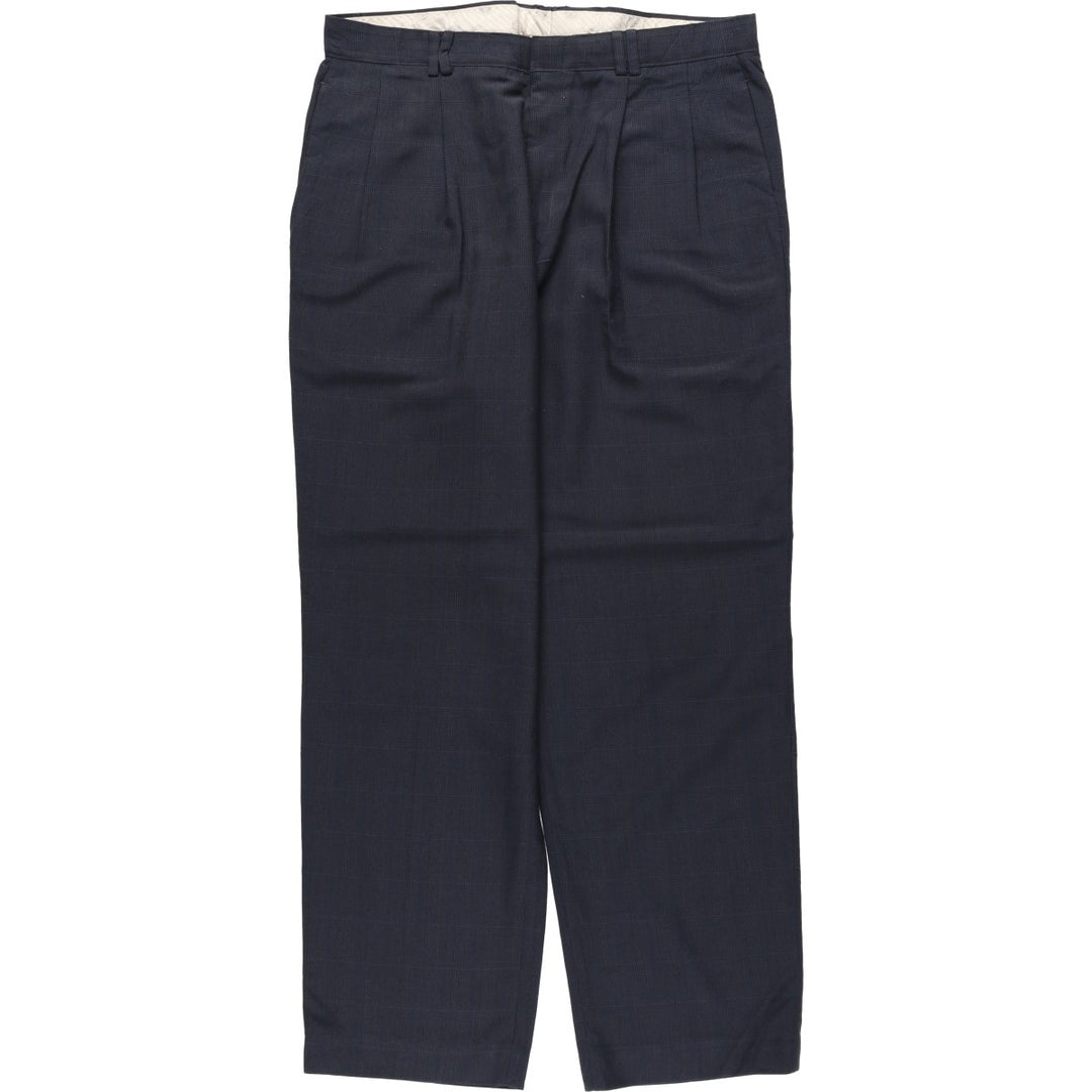 Gallery Check Pattern Two-Pleat Slacks Wide Pants Made in USA Men's W34 (approx.) polyester gray type Vintage Second Hand