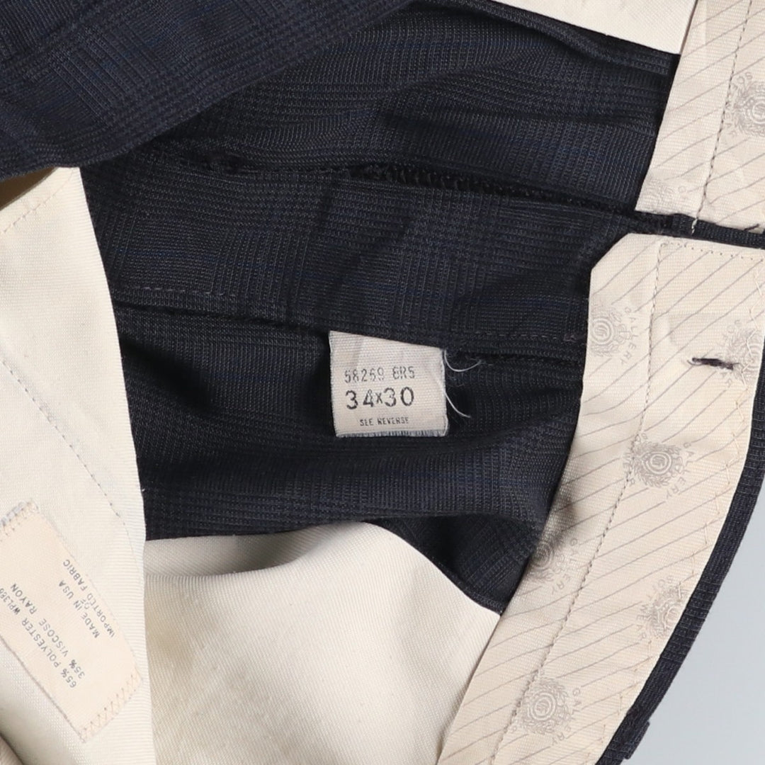 Gallery Check Pattern Two-Pleat Slacks Wide Pants Made in USA Men's W34 (approx.) polyester gray type Vintage Second Hand