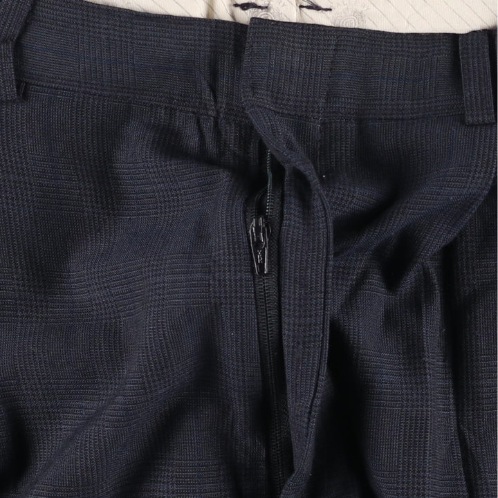 Gallery Check Pattern Two-Pleat Slacks Wide Pants Made in USA Men's W34 (approx.) polyester gray type Vintage Second Hand