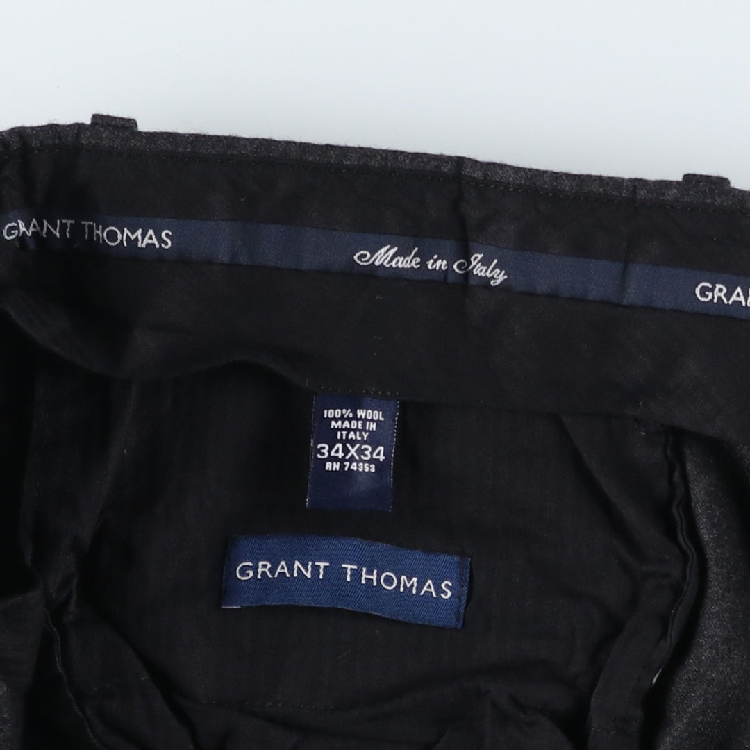 1990'S Grant Thomas Two-Pleat Wool Trousers, Made in Italy, Men's Size W34 (approx.), Vintage wool Charcoal Vintage Second Hand