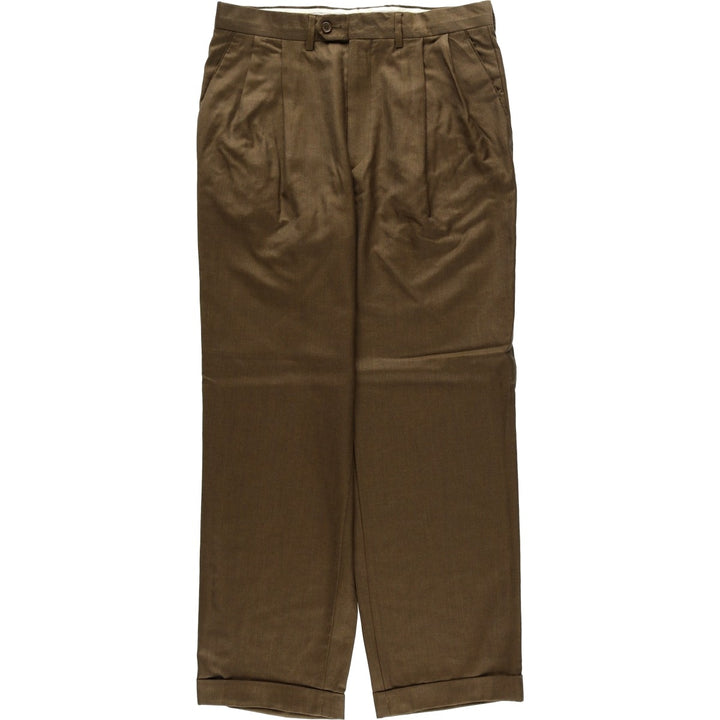 SANTORELLI LUXURY SERGE Two-Pleat Wool Trousers, Made in Italy, Men's Size W33 (approx.) wool brown type Vintage Second Hand