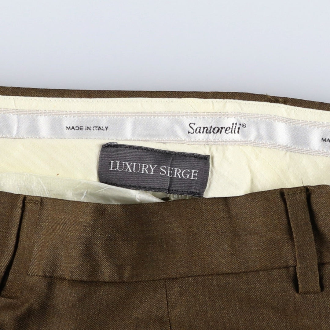 SANTORELLI LUXURY SERGE Two-Pleat Wool Trousers, Made in Italy, Men's Size W33 (approx.) wool brown type Vintage Second Hand