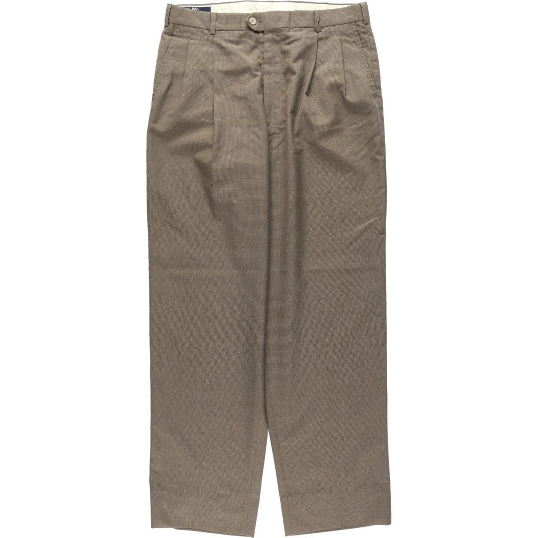 80s-90'S John Alexander Check Pattern Two-Pleat Slacks, Made in USA, Men's W34 (approx.), Vintage unclear Beige type Vintage Second Hand