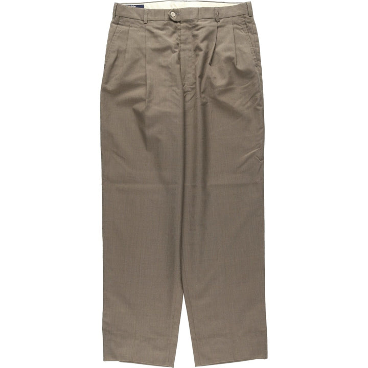 80s-90'S John Alexander Check Pattern Two-Pleat Slacks, Made in USA, Men's W34 (approx.), Vintage unclear Beige type Vintage Second Hand