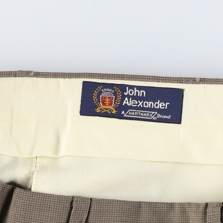 80s-90'S John Alexander Check Pattern Two-Pleat Slacks, Made in USA, Men's W34 (approx.), Vintage unclear Beige type Vintage Second Hand