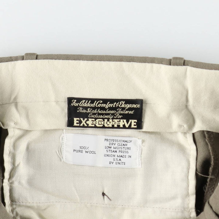 EXECUTIVE COLLECTION Wool Trousers, Made in USA, Men's Size W31 (approx.) wool Khaki type Vintage Second Hand