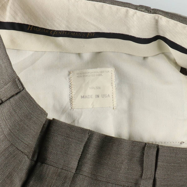HAGGAR GENTLEMAN'S FIT Two-Pleat Slacks Pants, Made in USA, Men's W34 (approx.) polyester green type Vintage Second Hand