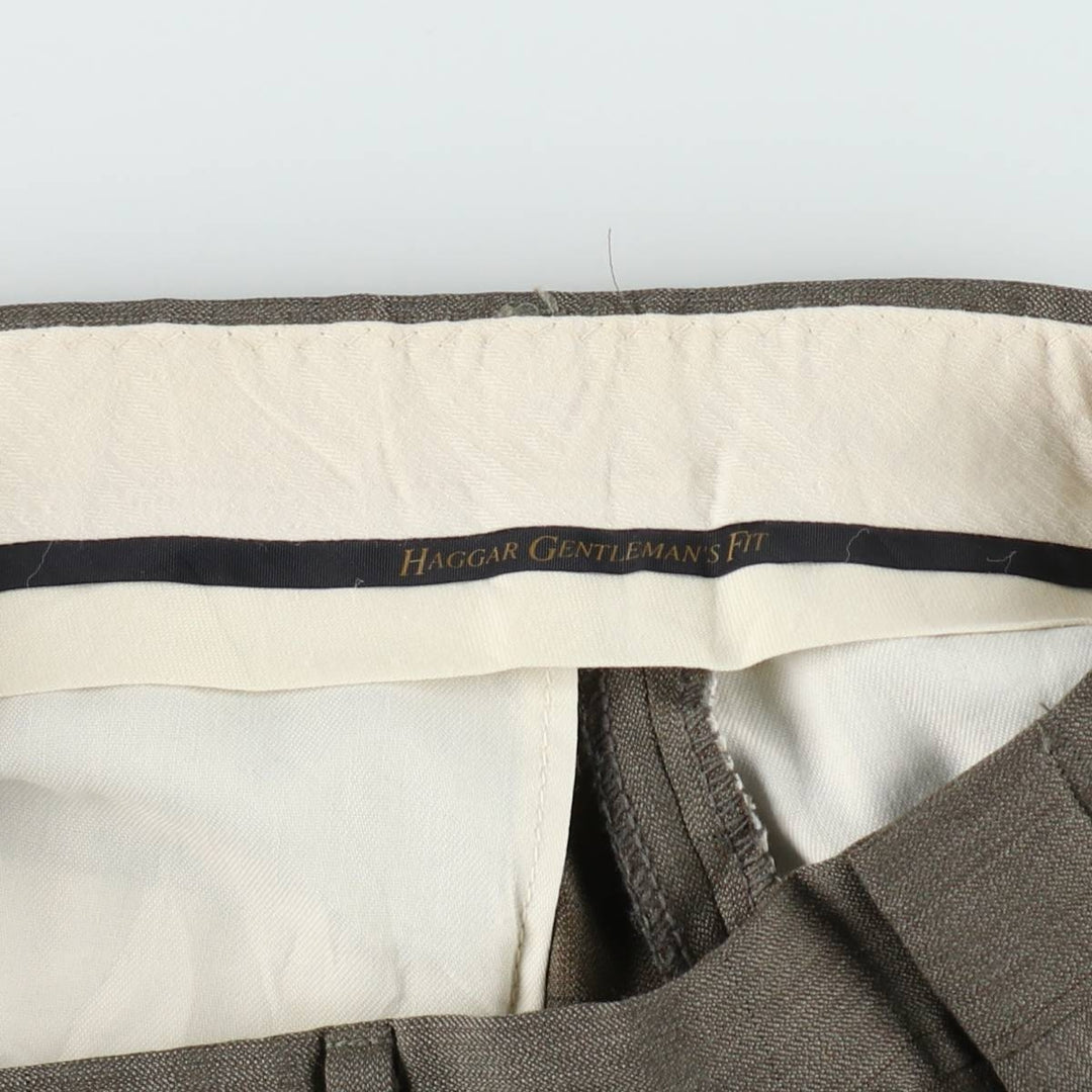 HAGGAR GENTLEMAN'S FIT Two-Pleat Slacks Pants, Made in USA, Men's W34 (approx.) polyester green type Vintage Second Hand