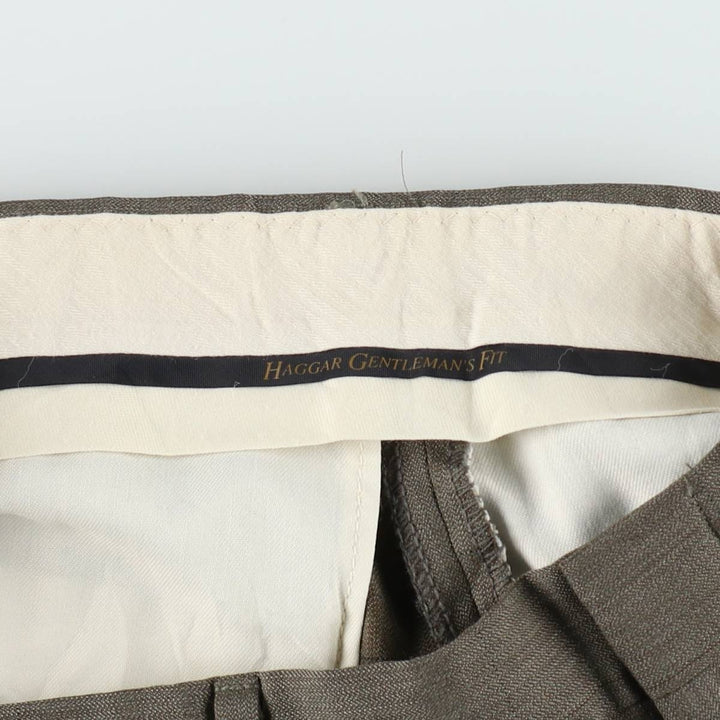HAGGAR GENTLEMAN'S FIT Two-Pleat Slacks Pants, Made in USA, Men's W34 (approx.) polyester green type Vintage Second Hand
