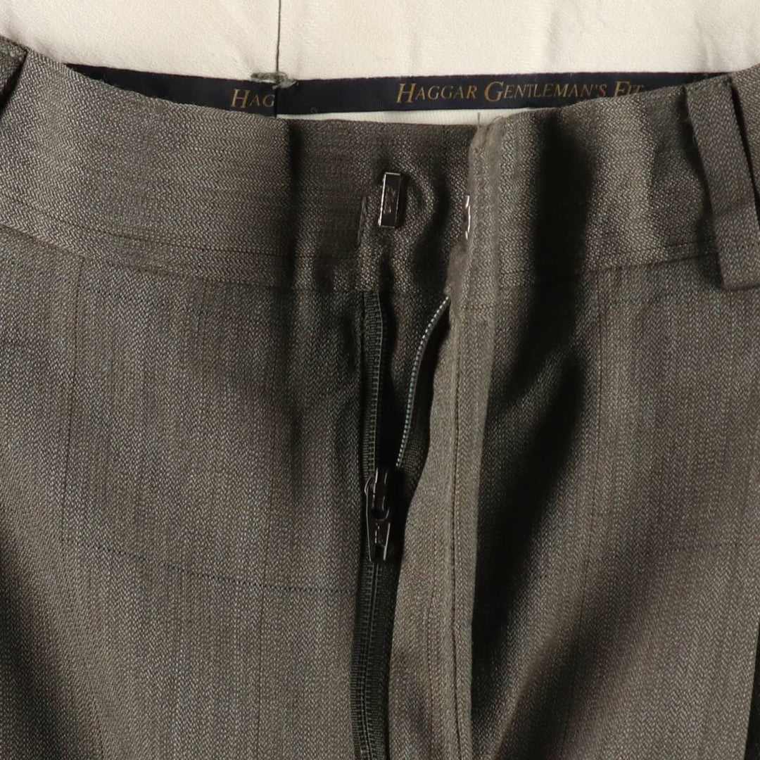 HAGGAR GENTLEMAN'S FIT Two-Pleat Slacks Pants, Made in USA, Men's W34 (approx.) polyester green type Vintage Second Hand
