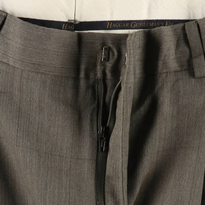 HAGGAR GENTLEMAN'S FIT Two-Pleat Slacks Pants, Made in USA, Men's W34 (approx.) polyester green type Vintage Second Hand