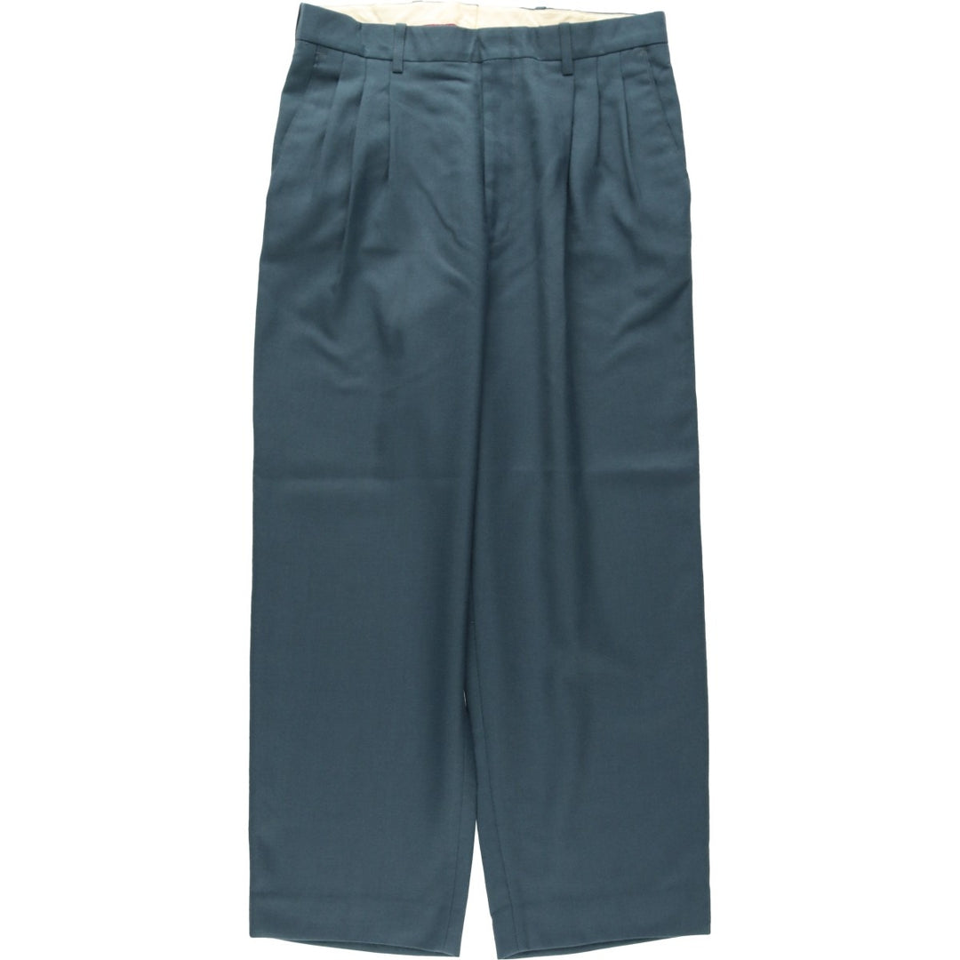 PANTOFINO Three-Pleat Slacks, Made in Canada, Men's Size W31 (approx.) polyester green type Vintage Second Hand