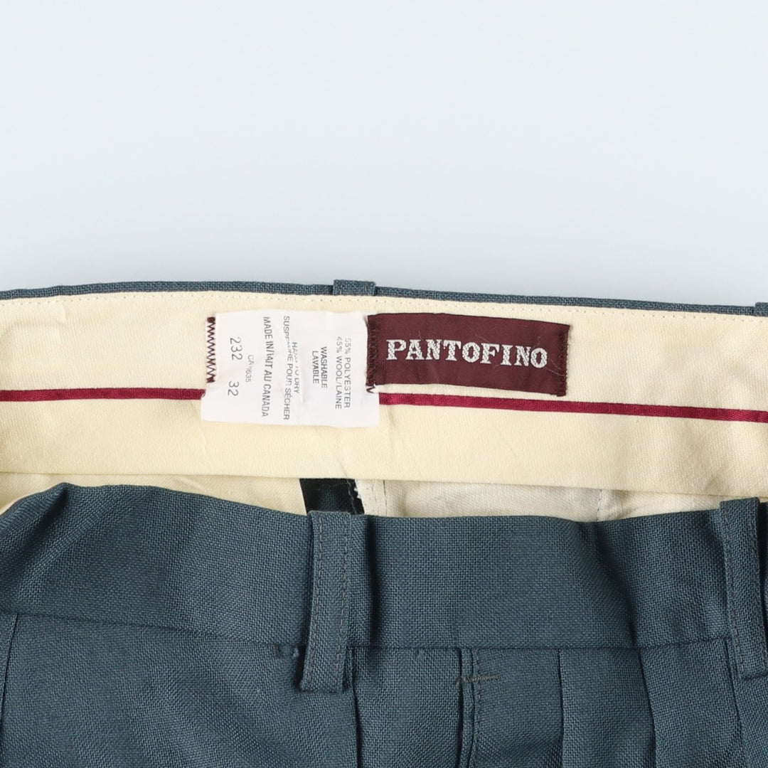 PANTOFINO Three-Pleat Slacks, Made in Canada, Men's Size W31 (approx.) polyester green type Vintage Second Hand