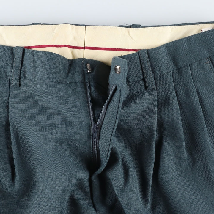 PANTOFINO Three-Pleat Slacks, Made in Canada, Men's Size W31 (approx.) polyester green type Vintage Second Hand