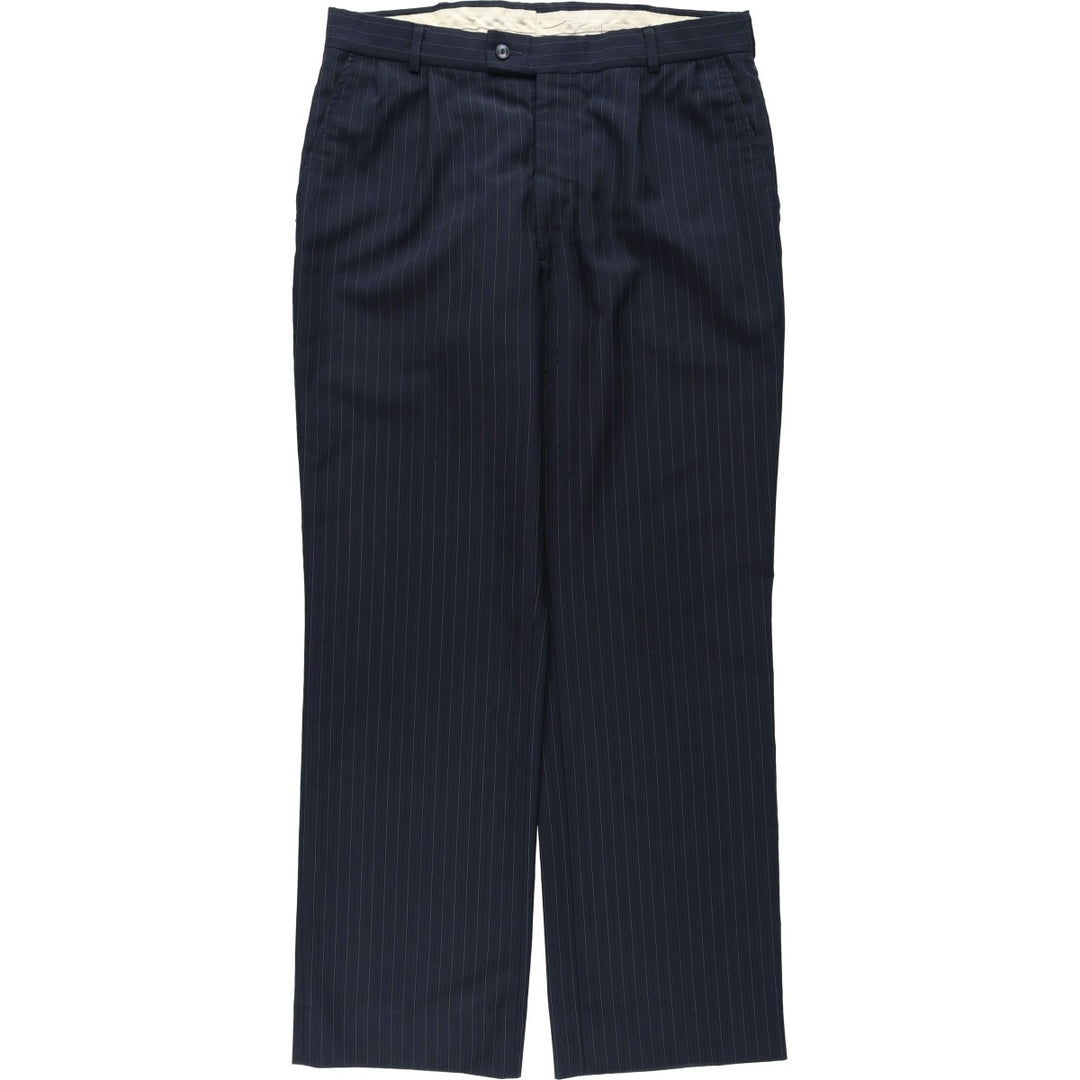 Striped Pattern Slacks Pants, Men's W34 (approx.), Two-Pleat unclear navy blue type Vintage Second Hand