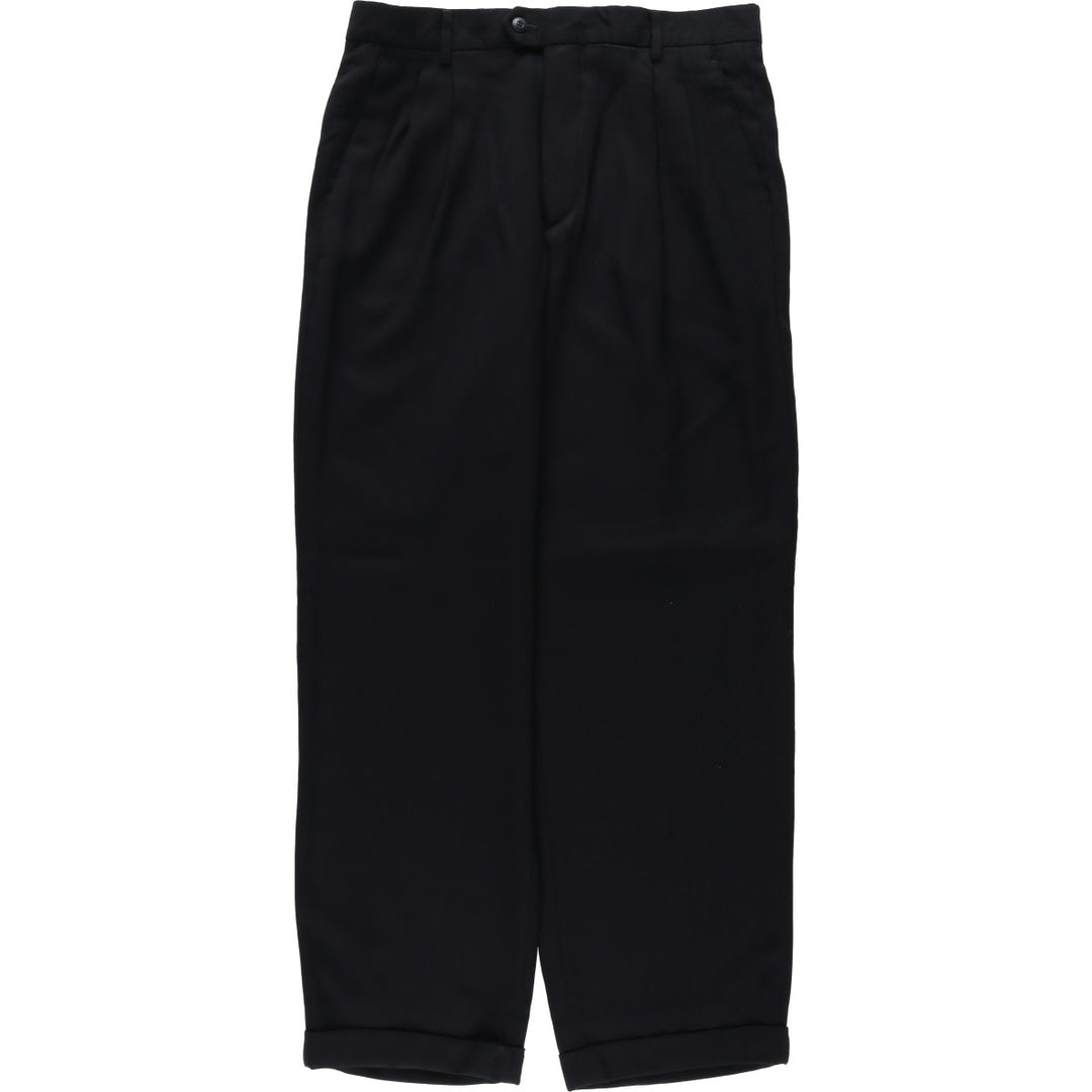 BACHRACH Two-Pleat Wool Trousers, Italian Made, Men's Size W33 (approx.) wool black type Vintage Second Hand