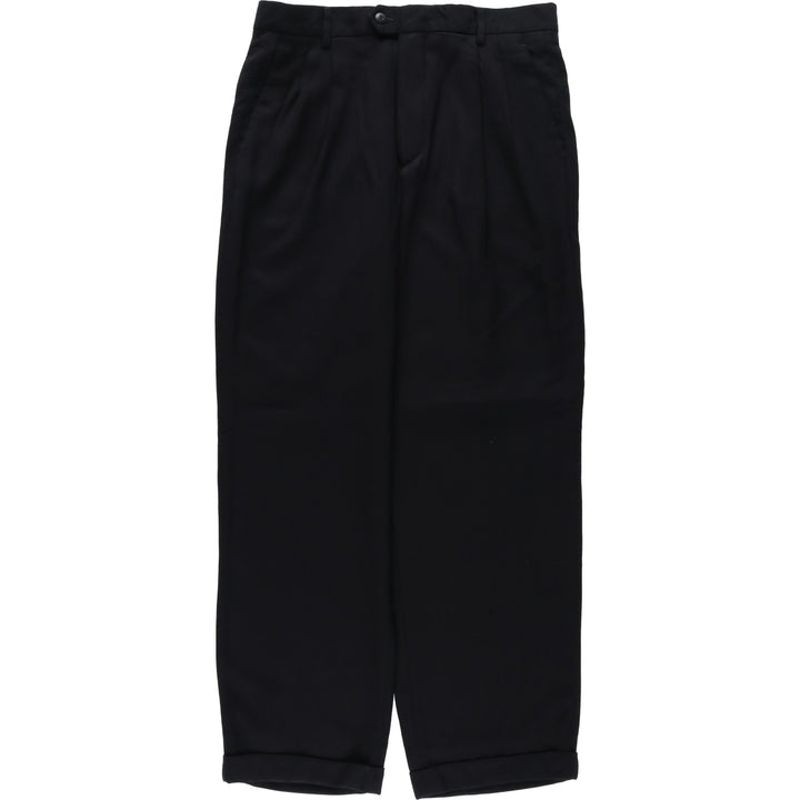 BACHRACH Two-Pleat Wool Trousers, Italian Made, Men's Size W33 (approx.) wool black type Vintage Second Hand