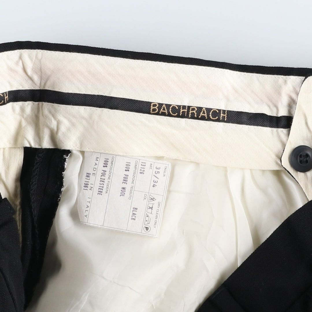 BACHRACH Two-Pleat Wool Trousers, Italian Made, Men's Size W33 (approx.) wool black type Vintage Second Hand