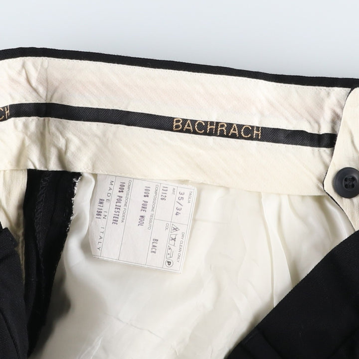 BACHRACH Two-Pleat Wool Trousers, Italian Made, Men's Size W33 (approx.) wool black type Vintage Second Hand