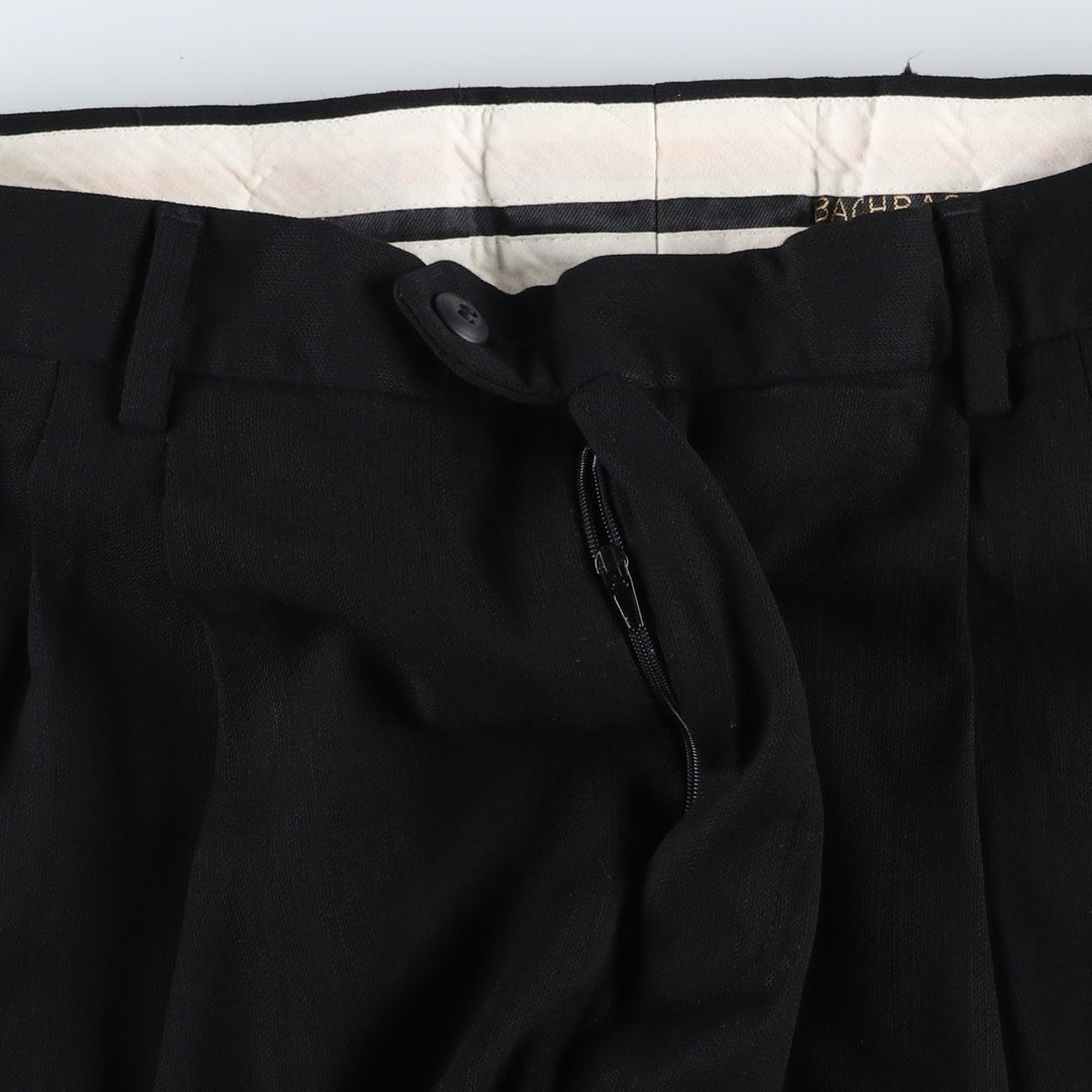 BACHRACH Two-Pleat Wool Trousers, Italian Made, Men's Size W33 (approx.) wool black type Vintage Second Hand