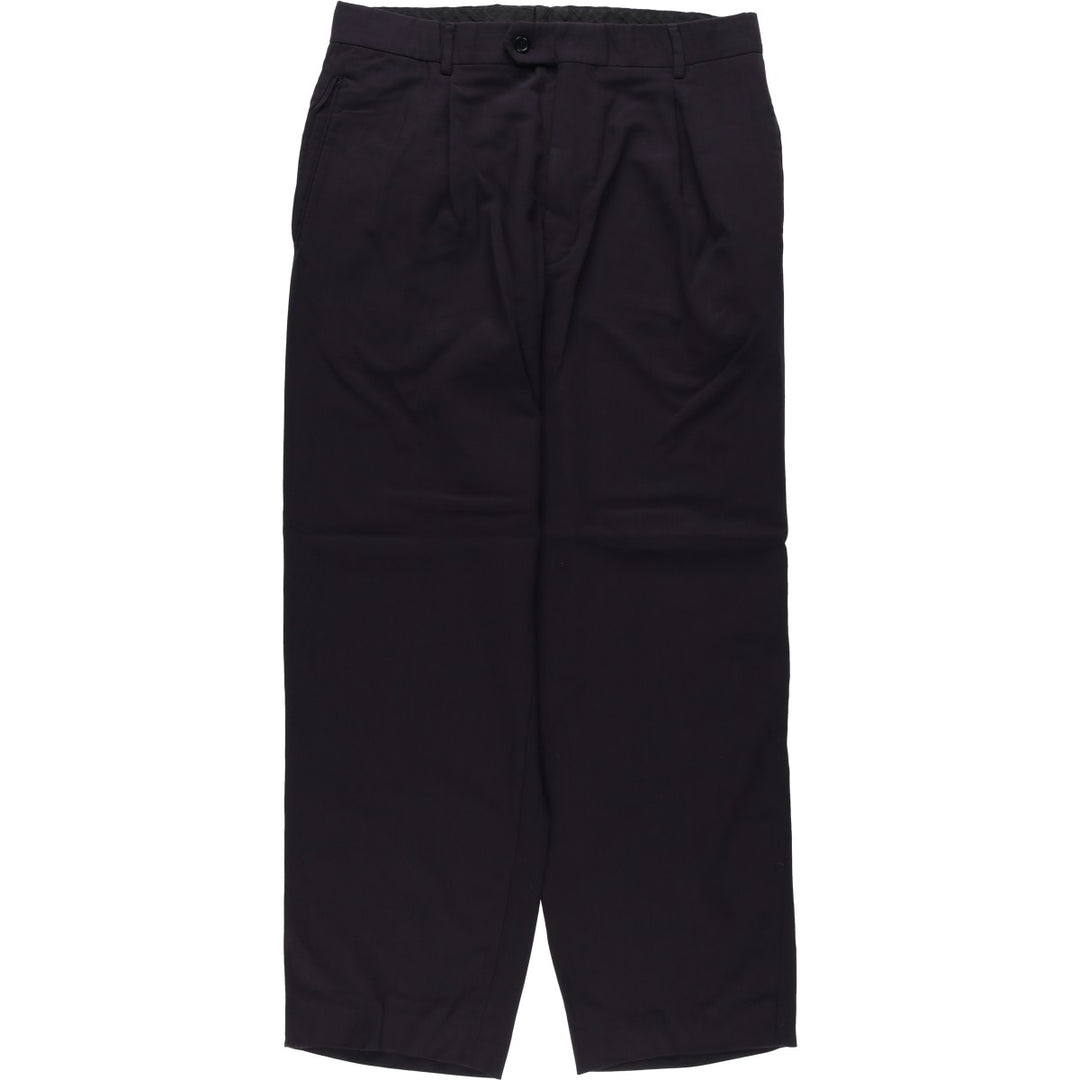 Wool trousers, single pleat, German-made, men's size W33 (approx.) Viscose rayon black type Vintage Second Hand
