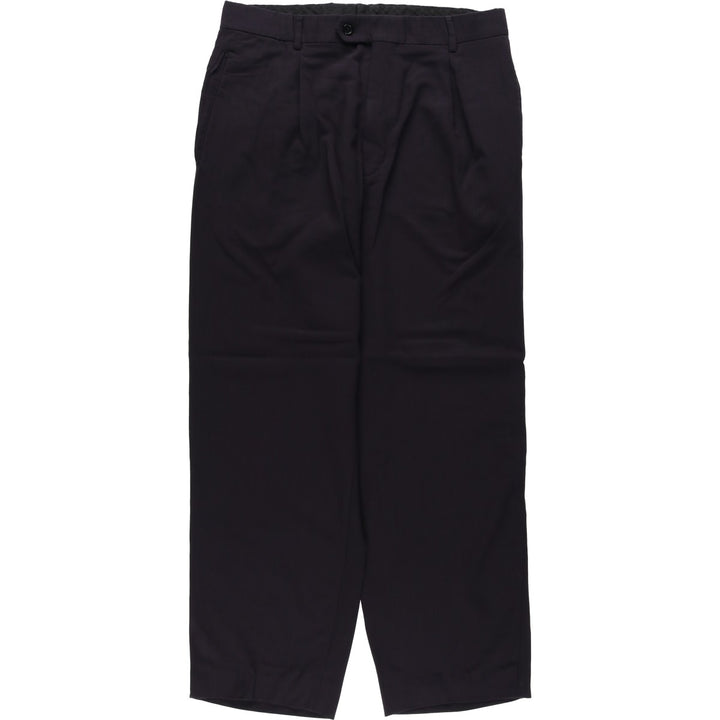 Wool trousers, single pleat, German-made, men's size W33 (approx.) Viscose rayon black type Vintage Second Hand