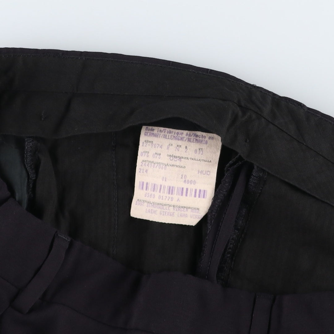 Wool trousers, single pleat, German-made, men's size W33 (approx.) Viscose rayon black type Vintage Second Hand